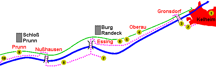 Karte des Archäologiepark Altmühltal von Kelheim bis Riedenburg