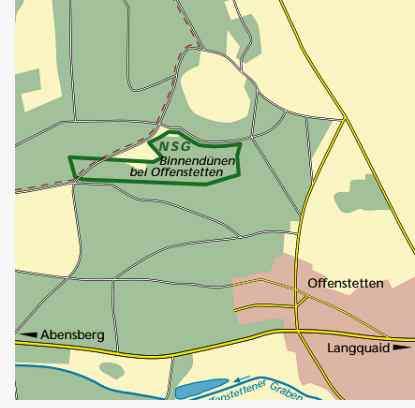 Lageplan der Sanddüne bei Abensberg in der Hallertau