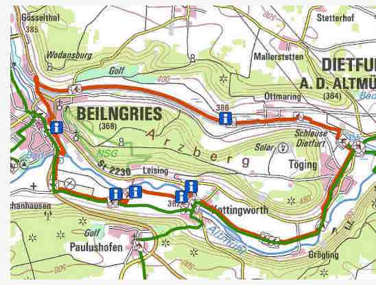 Karte Radrundweg in Beilngries im Altmühltal