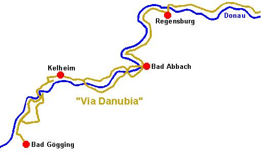 Streckenverlauf der Via Danubia von Bad Gögging nach Regensburg