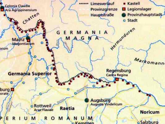 Verlauf des Weltkulturerbes römischer Limes
